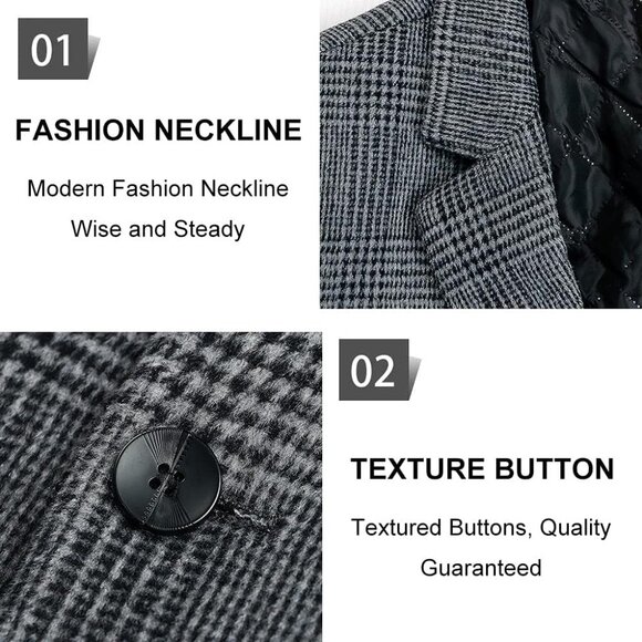 Mens Trench Coat Wool Blend Top Pea Coat Winter Long Single Breasted Overcoat - Picture 3 of 5